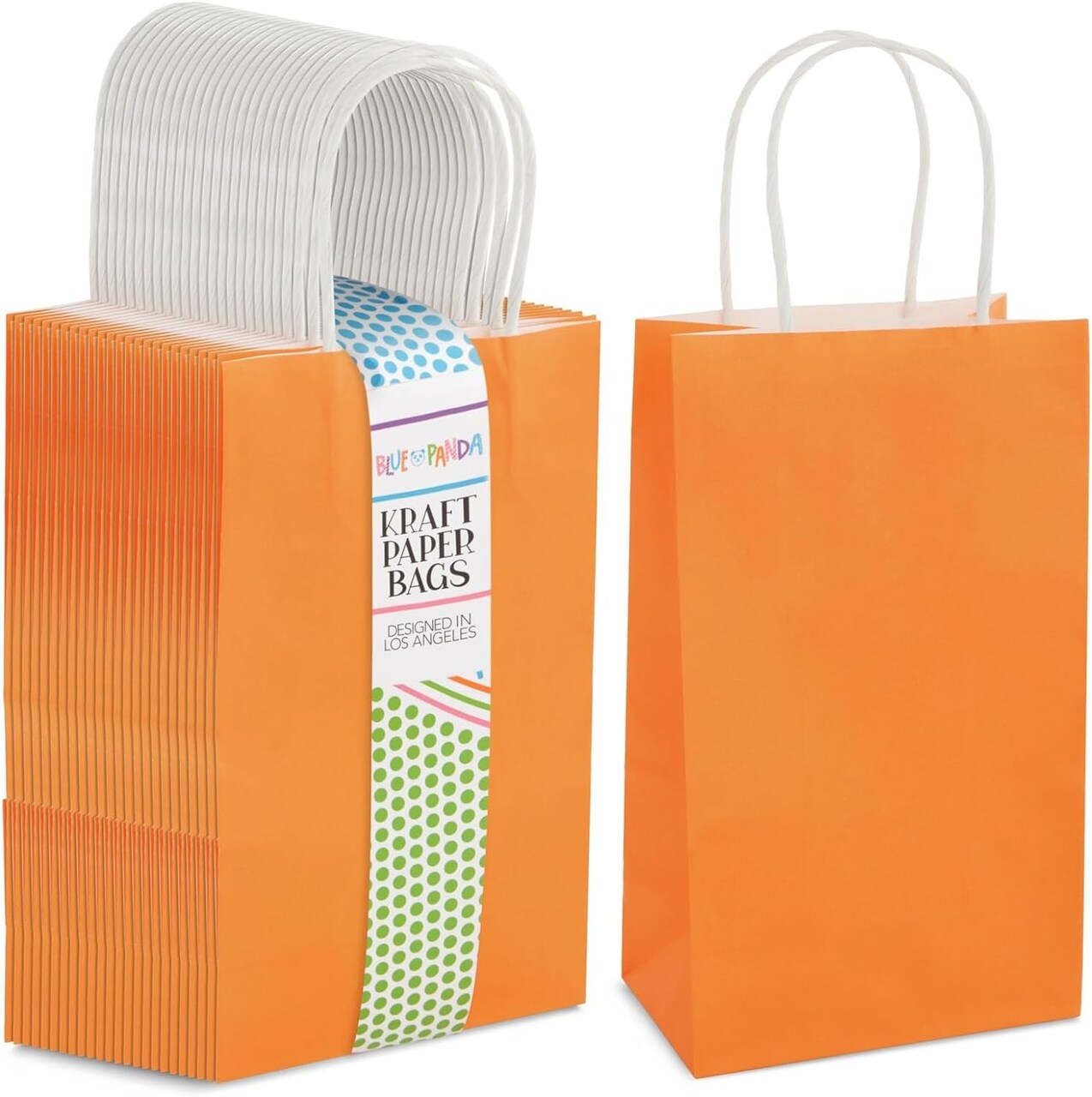 25-Pack Orange Gift Bags with Handles - Small Paper Treat Bags for Birthday, Wedding, Retail (5.3x3.2x9 In)